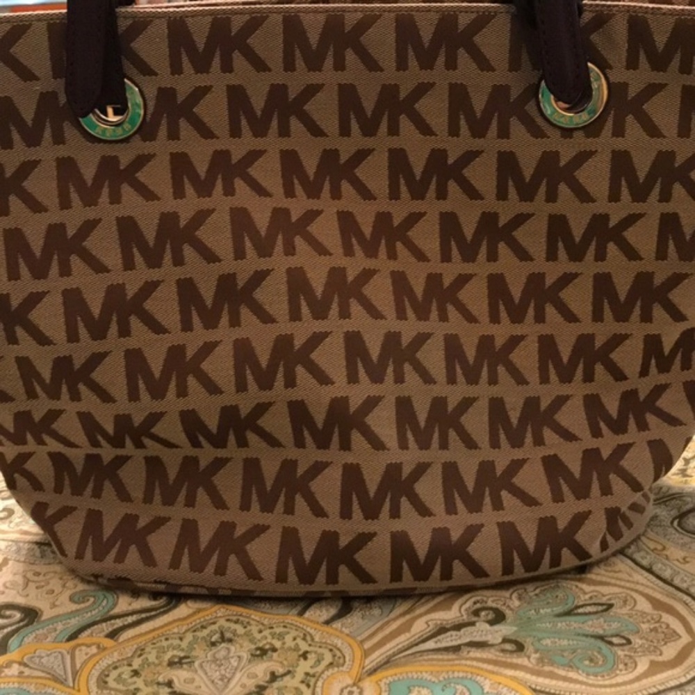 Michael Kors brown and purple tote purse